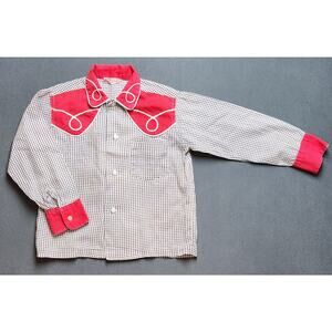 Kids Western Style Vintage Button up Shirt - Red and White 5-6yo
